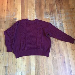 Women's Cable Knit Sweater - Burgundy Size L